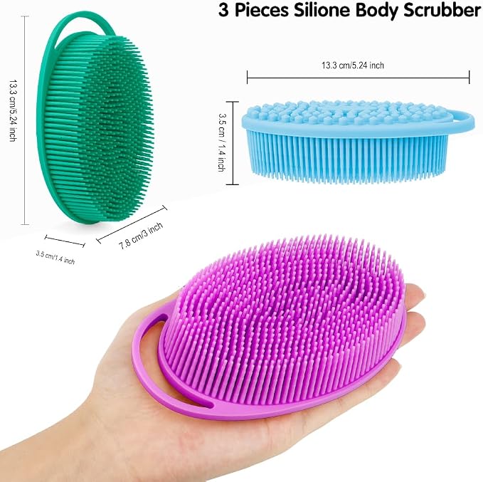 3 Pack Silicone Body Scrubber, Silicone Loofah Exfoliating Body Scrubber - Image 3