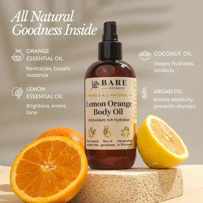 BARE BOTANICS 8 oz Moisturizing Lemon Orange Body Oil - Image 3