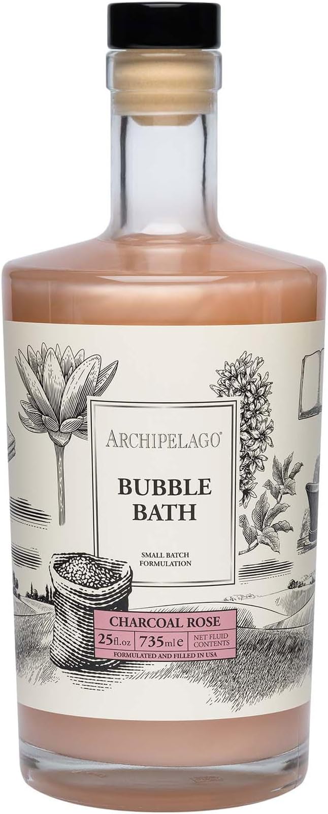 Archipelago Botanicals Luxury Charcoal Rose Bubble Bath, Moisturizing and by Archipelago