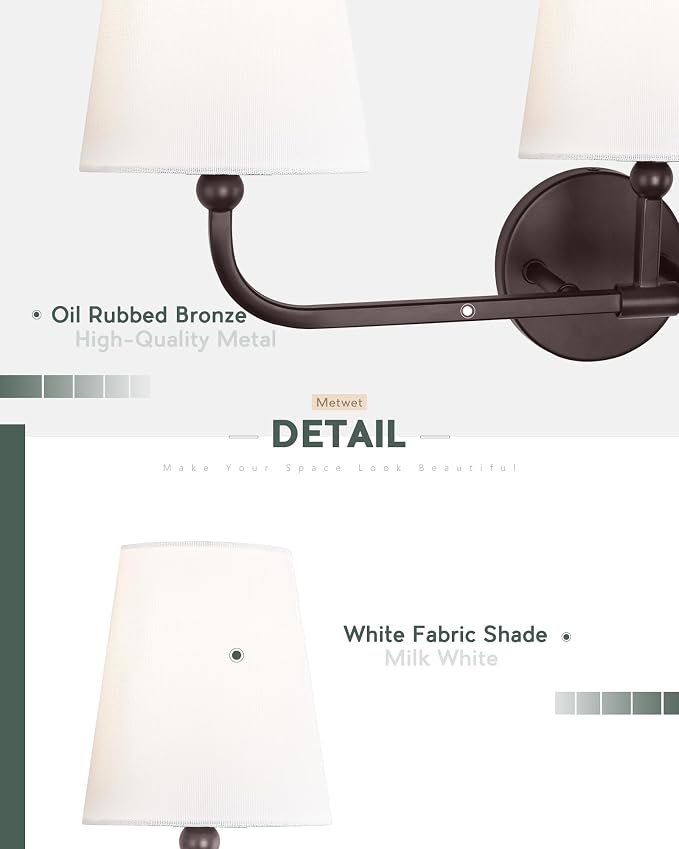 Bathroom Light Fixtures, 4 Light Oil Rubbed Bronze Vanity Lights - Image 3