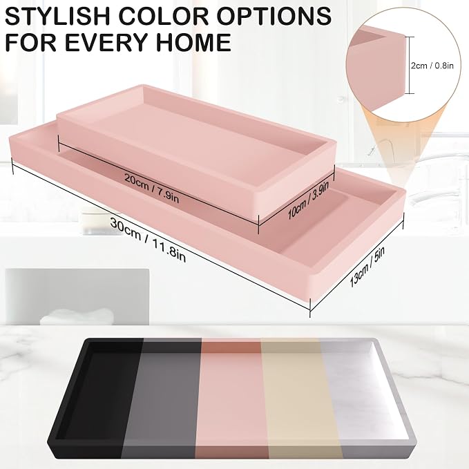 Bathroom Vanity Tray, Silicone 11.8 x 5 Inch Bathroom Counter Tray Decor - Image 3