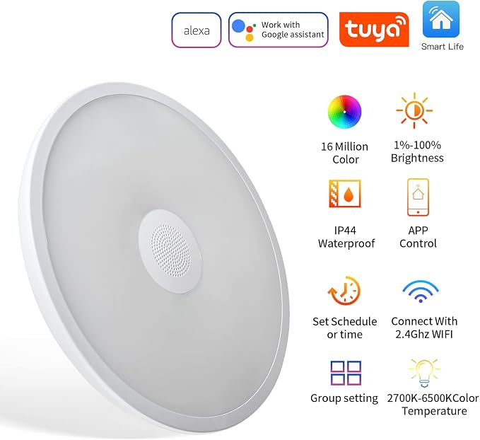 Smart Waterproof LED Flush Mount Ceiling Light Fixture, 11 inch 18W, - Image 6