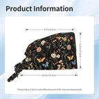 Scrub Cap for Women and Men Boho Black Leaf Pattern Adjustable Breathable - Image 3