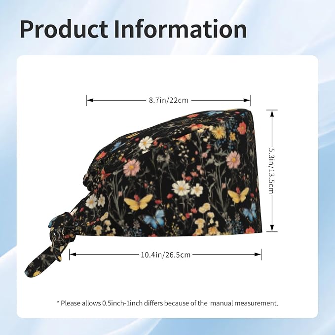 Scrub Cap for Women and Men Boho Black Leaf Pattern Adjustable Breathable - Image 3