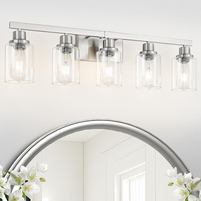 Bathroom Vanity Light, 5-Light Nickel Modern Matte Wall Sconce Lighting by DIKAIDALights