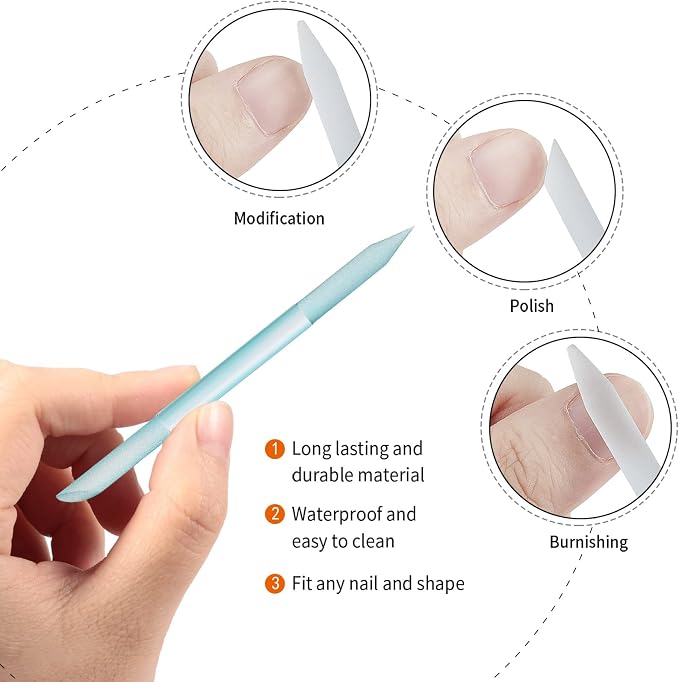 3 Pieces Glass Cuticle Pusher Cuticle Remover Glass Nail File Dual Ended - Image 3