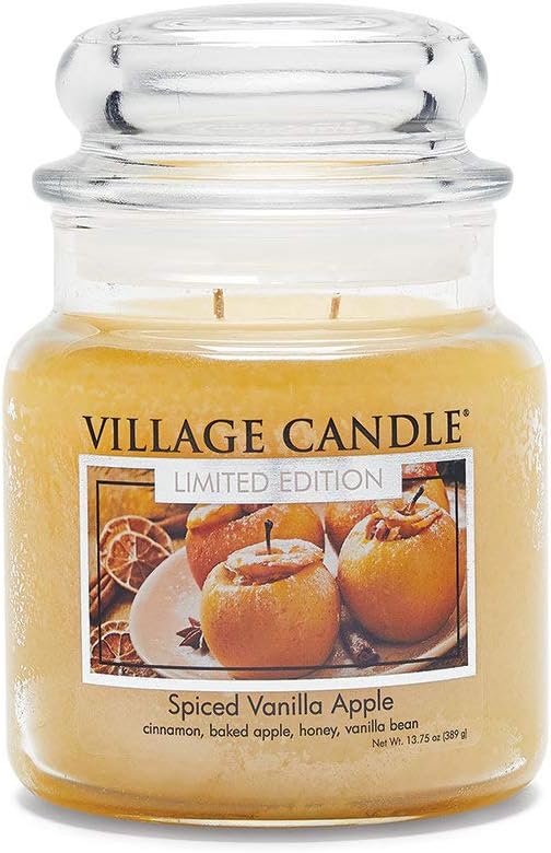 Village Candle Spiced Vanilla Apple Medium Apothecary Jar Candle, 13.75 Oz by VillageCandle