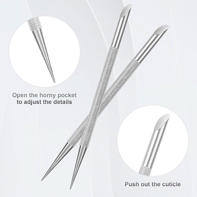 2Pcs Nail Cleaning Cuticle Stick Tool, Stainless Steel Cuticle Pusher, Nail - Image 4