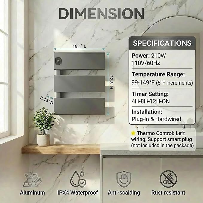 Electric Towel Warmer, Heated Towel Rack - Image 7