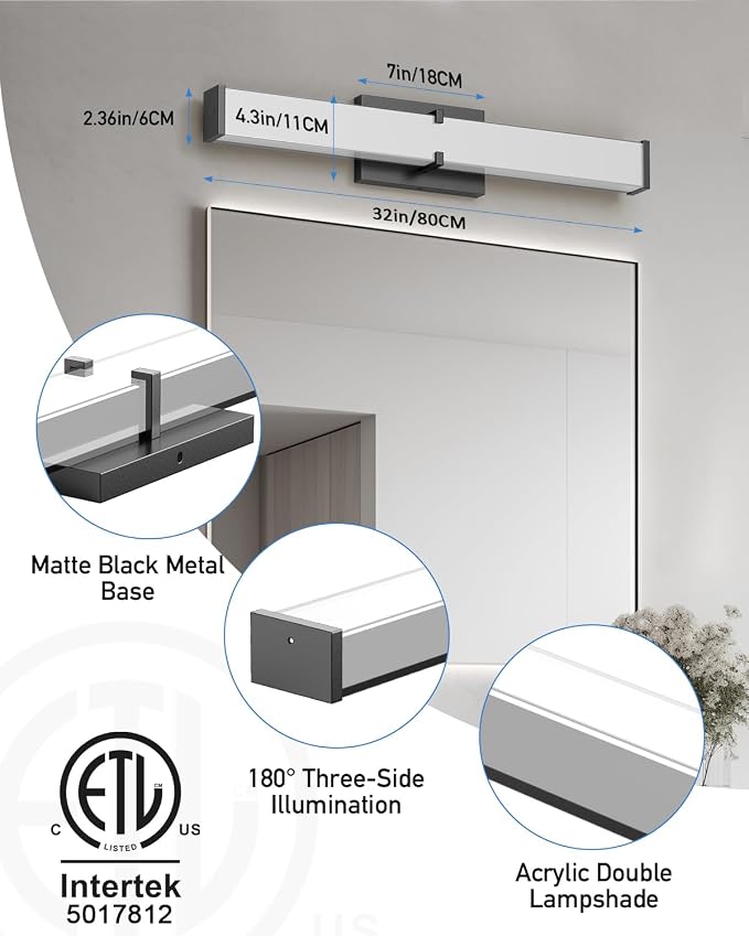 Modern Bathroom Light Fixtures Over Mirror, 32 Inch Dimmable Vanity Lights - Image 3