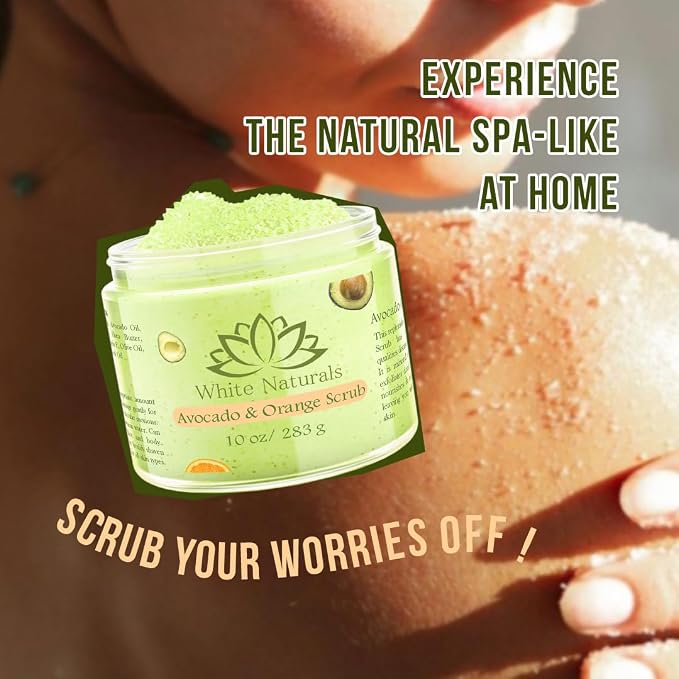 Organic Avocado & Orange Body Scrub Moisturize & Soften Skin, Pure Natural - Image 2