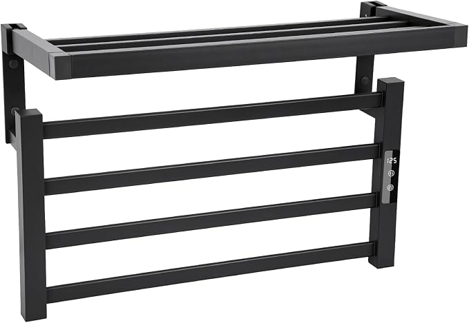 4 Bars Towel Warmer Rack with Top Shelf, Electric Wall Mounted Heated Towel by Dawot