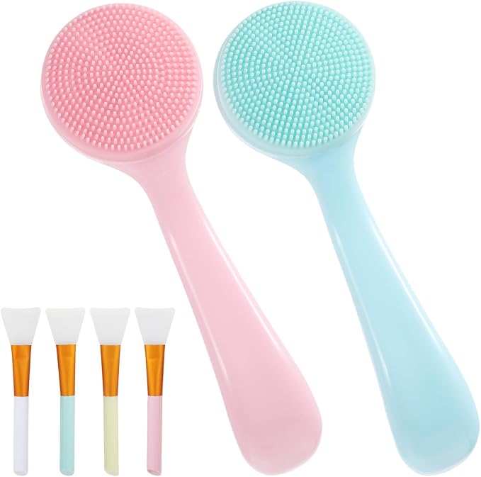 4 Pcs Silicone Face Brush with 2 Manual Face Scrub Brush, Facial Brushes by Unknown