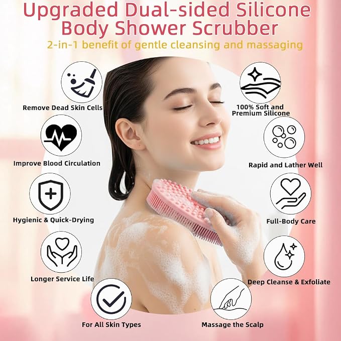 Silicone Body Scrubber 2 Pack Silicone Loofah Exfoliating Body Scrubber Soft - Image 2