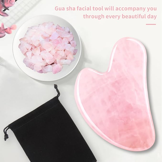 Gua Sha Facial Tools, Natural Rose Quartz Guasha Tool - Image 6