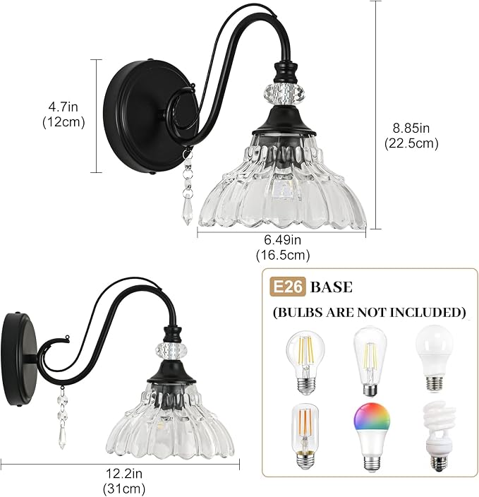 1 Piece Black Wall Sconce, 1-Light Black Farmhouse Wall Sconce - Image 6