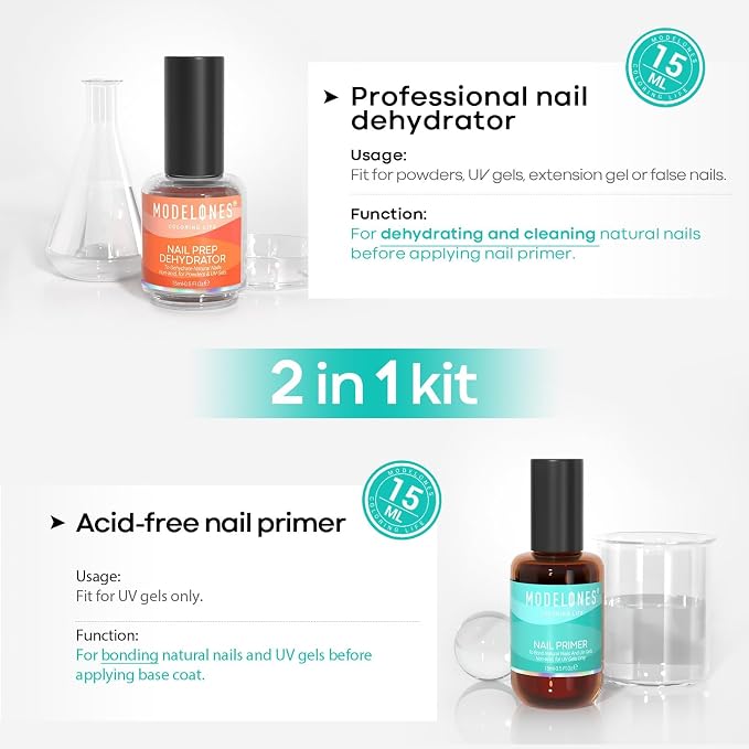 modelones 15 ml Nail Dehydrator and Primer, Acid Free Base Coat Natural Prep - Image 2