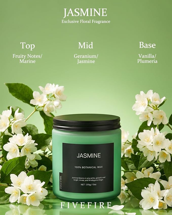 Jasmine Home Scented Candles, 13oz Organic Soy Wax, 76-Hour Clean Burning - Image 2
