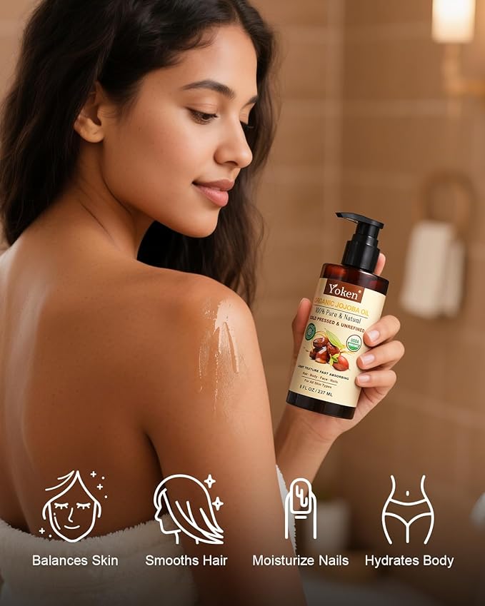 Yoken USDA Organic Jojoba Oil Cold Pressed 8 fl oz, 100% Pure & Natural - Image 6