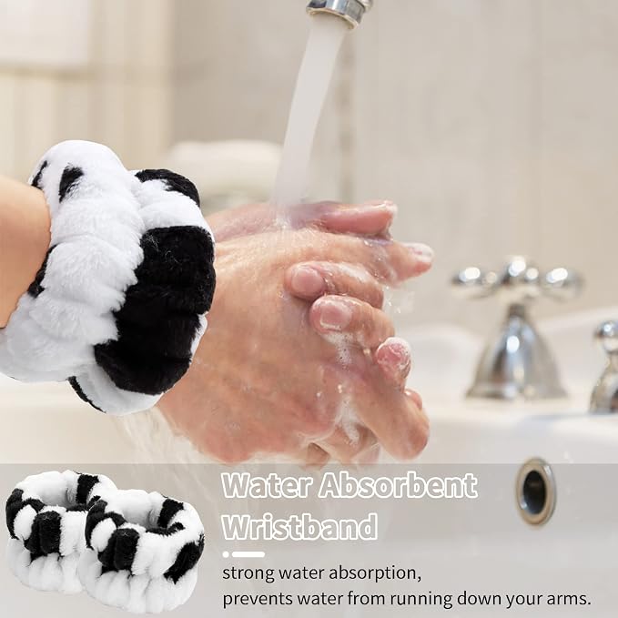 WHAVEL 6PCS Spa Headband and Wristbands Set, Face Wash Headband Wrist Bands - Image 4