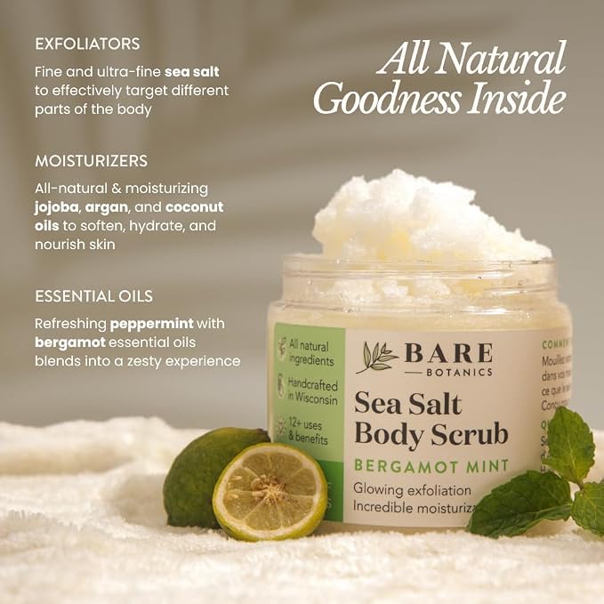 Bare Botanics Bergamot Mint Body Scrub 24oz | Made in Madison, WI | All Natural - Image 2