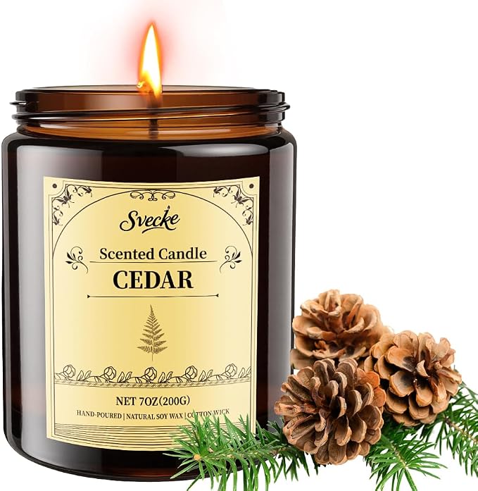 Cedar Scented Candles, 7oz Soy Wax Candle, Long Lasting Aromatherapy Jar Candle by SVECKE