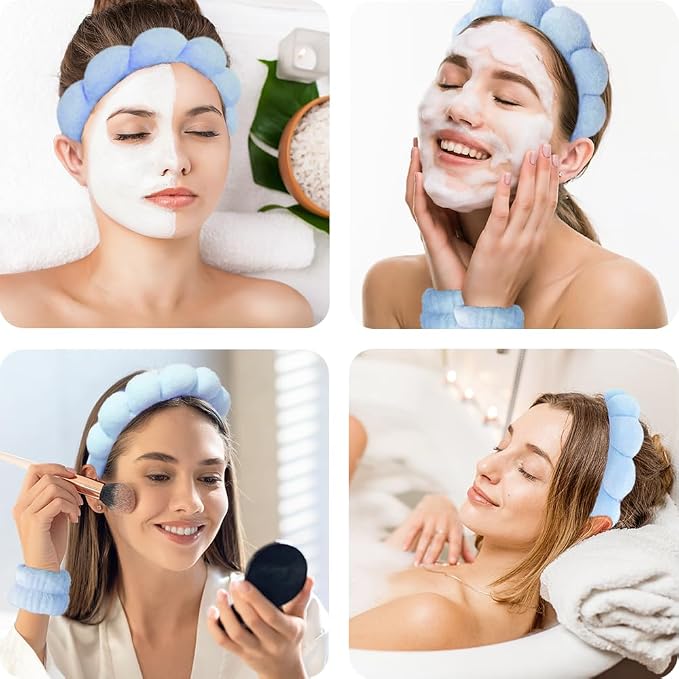 Spa Headbands for Washing Face Wristband Set Sponge Makeup Skincare Headband - Image 3