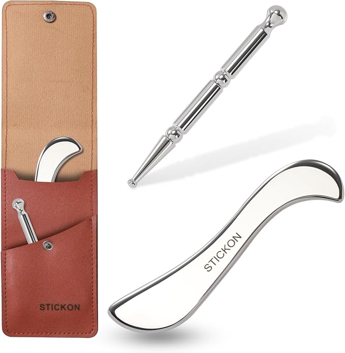 STICKON 2 in 1 Stainless Steel Gua Sha, Acupressure Pen, Muscle Scraper Tools by STICKON