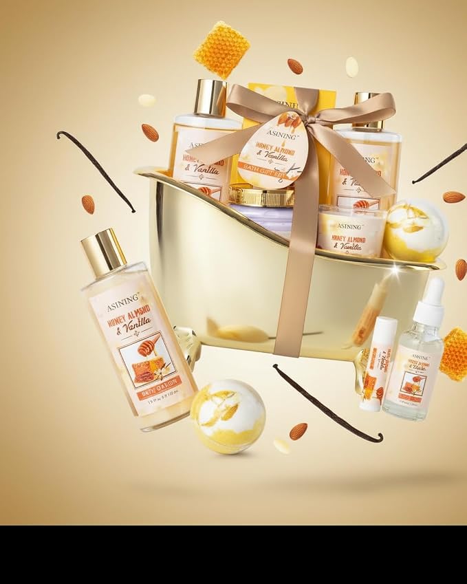 Spa Gift Baskets For Women and Men, Home Luxury Scents Honey Almond Bath Sets - Image 9