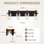 4-Light Farmhouse Bathroom Light Fixtures, Wood Matte Black Vanity Lights Over - Image 2