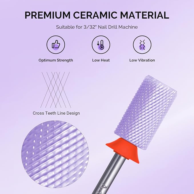 MelodySusie Ceramic Nail Drill Bits, 3/32'' Chamfer Flat Top Large Barrel Bits - Image 2