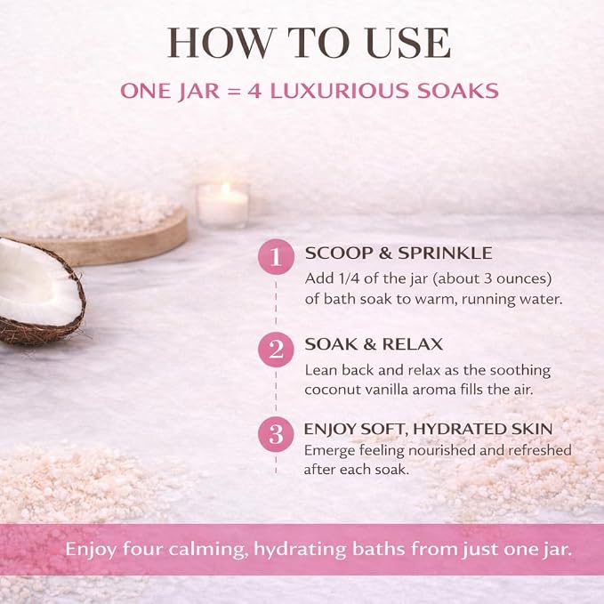 Coco Escape Coconut and Vanilla Aromatherapy Bath Soak, Relaxation Support - Image 6