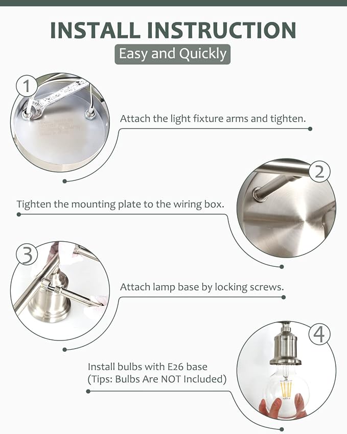 3-Light Vanity Light Fixture, Modern Brushed Nickel Wall Sconce Light Fixture - Image 4