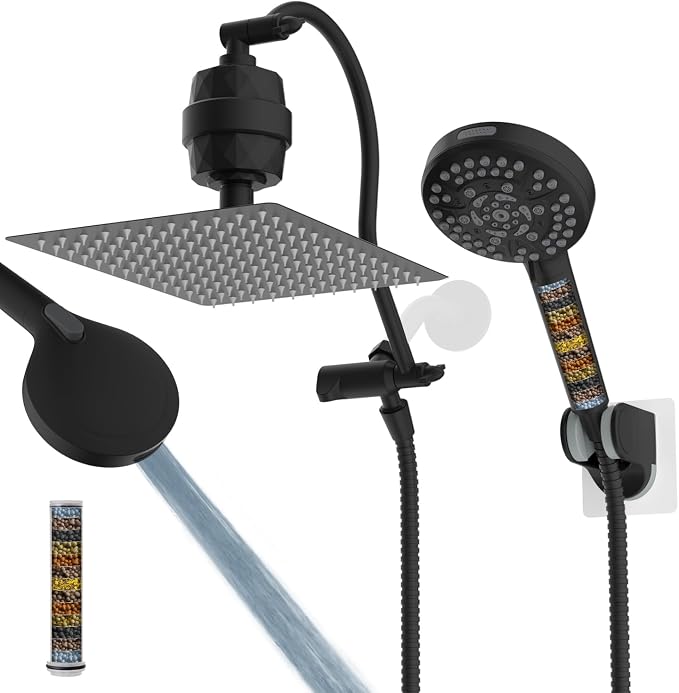 Hibbent All Metal 12'' Dual Filtered Rainfall Shower Head Combo, High Pressure by Hibbent