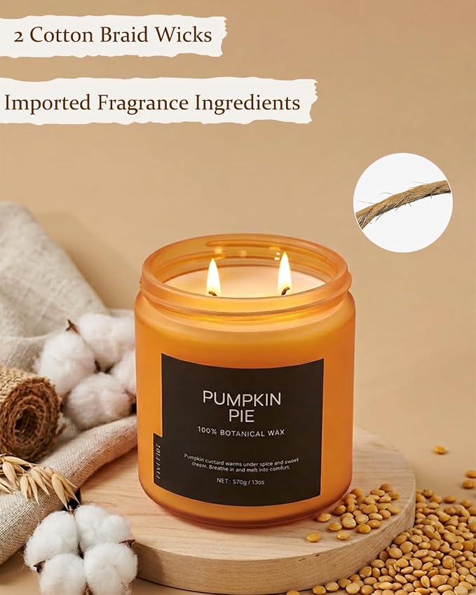 Pumpkin Pie Home Scented Candles, 13oz Organic Soy Wax, 76-Hour Clean Burning - Image 5