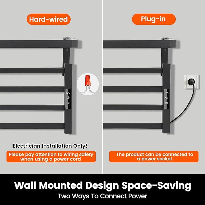 4 Bars Towel Warmer Rack with Top Shelf, Electric Wall Mounted Heated Towel - Image 4