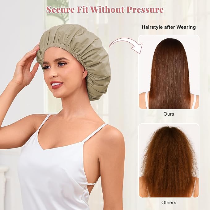 Shower Cap for Women Waterproof Reusable, Large Shower Cap Non-Slip - Image 4