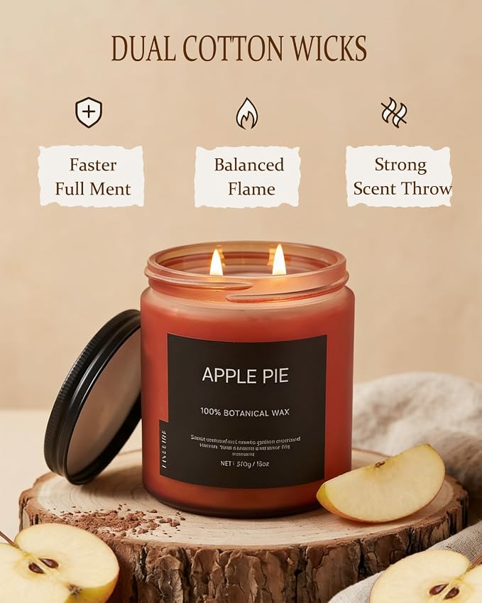 Apple Pie Home Scented Candles, 13oz Organic Soy Wax, 76-Hour Clean Burning - Image 4