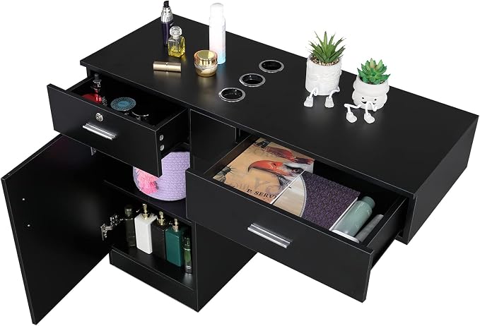 Wall Mount Styling Station for Hair Stylist, Wooden Hair Salon Station Storage - Image 8