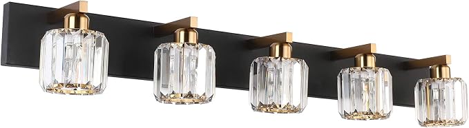 Aipsun Crystal Bathroom Vanity Light Black Vanity Lighting fixtures 5 Lights by Aipsun