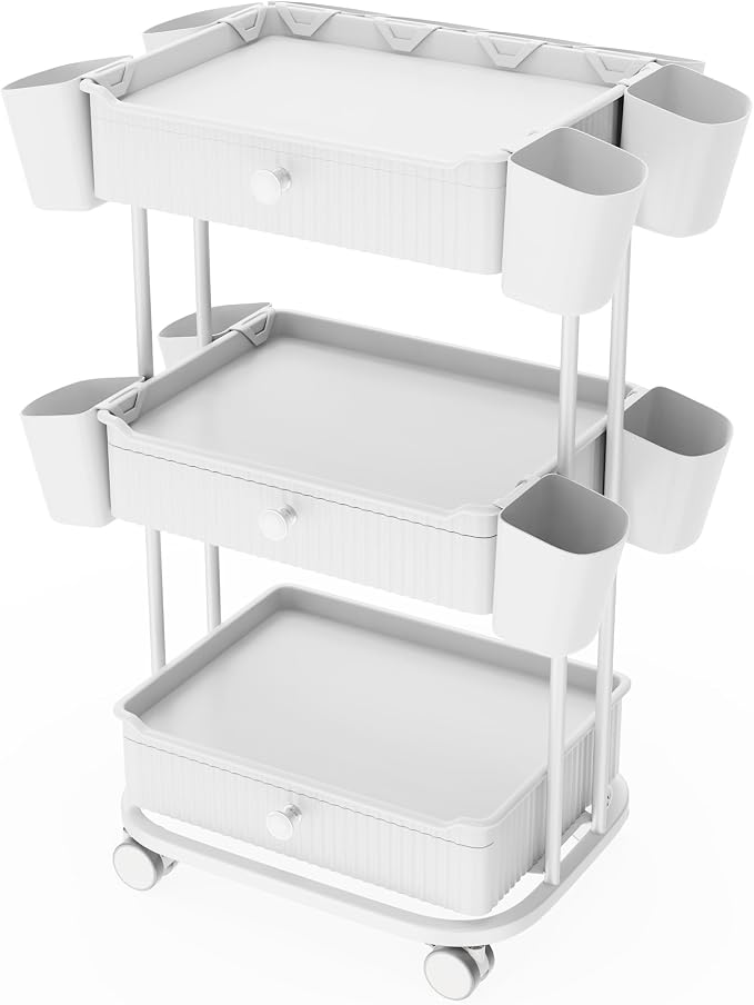 3 Tier Drawer Beauty Cart with 12 Movable Storage Organizer, Thickened ABS & by pouseayarMassageTable