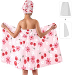 Cherry Blossom Bath Wrap with Hair Drying Towel – Soft Pink Microfiber Shower - Image 2