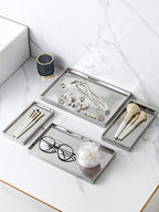 Jewelry Holder Ceramic Trinket Tray Rectangte Vanity Makeup Mirror Tray Silvery - Image 9