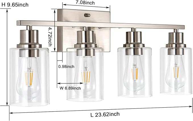 4-Light Bathroom Light Fixtures, Brushed Nickel Vanity Light - Image 2