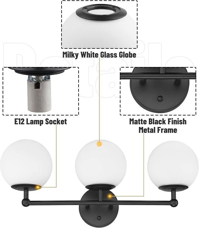 AKEZON 3-Light Black Bathroom Vanity Light Fixture, Modern Minimalist Vanity - Image 7