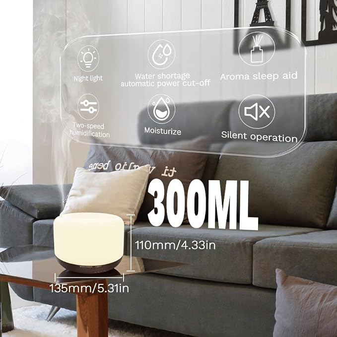Essential Oil Diffuser for Home & Travel, 300ml USB Portable Bedroom - Image 2