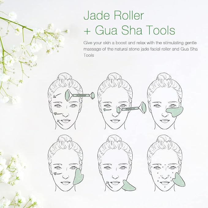 NEUTRIHERBS Jade Gua Sha & Face Roller & Vitamin C Serum Facial Tool Set - Image 10