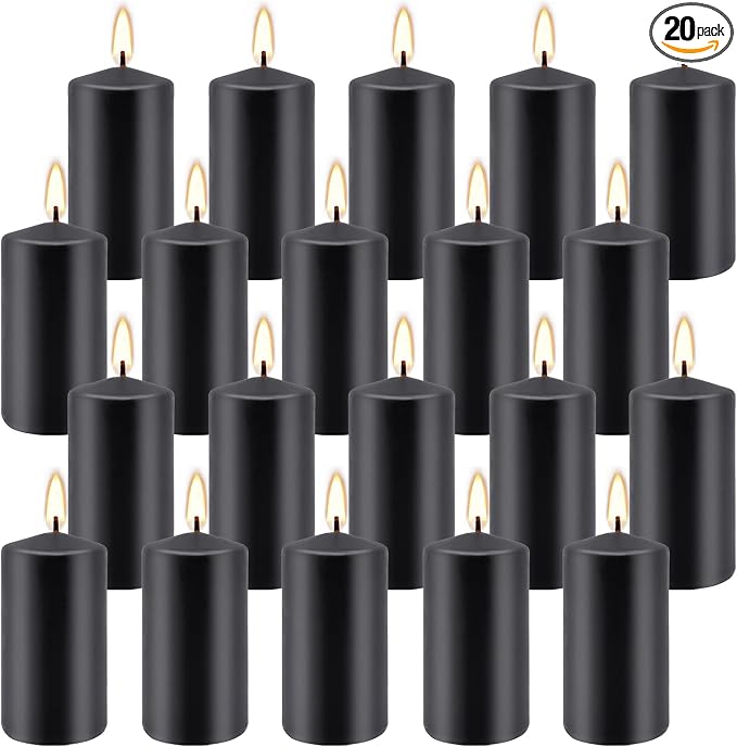 Set of 20 Black Pillar Candles, Dripless and Smokeless Dinner Candle, 2x4” by fclayvts