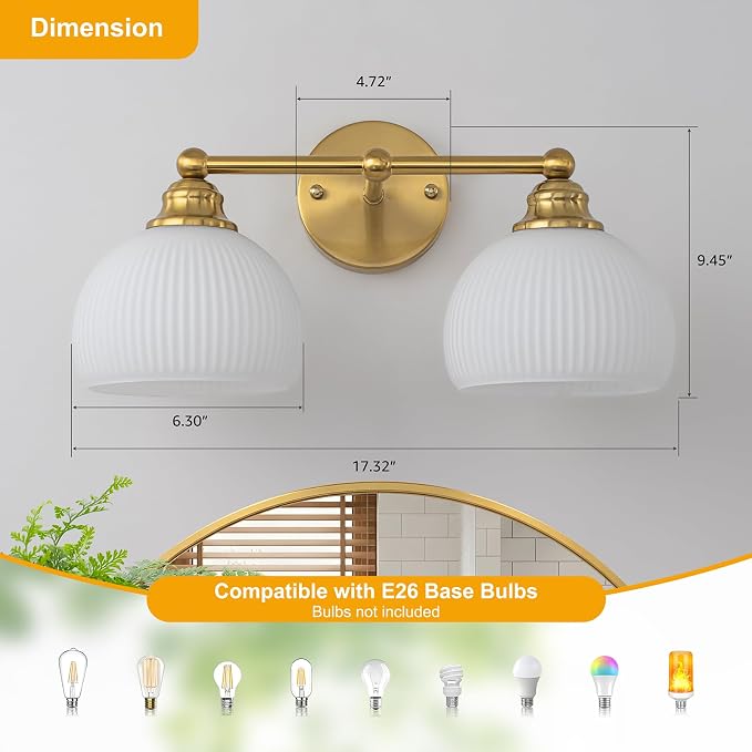 GoYeel Bathroom Vanity Light Fixtures, 2 Light Bathroom Lights Over Mirror - Image 3