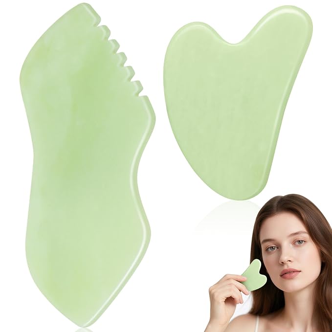 2PCS Jade Stone Gua Sha Set Face Massager Jade Facial Tools Body Lymphatic by airogym